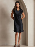 SilkSilky-CA Pure Silk Sleeveless V Neck Dress Black 001