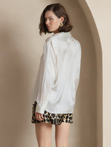 [White] SilkSilky-CA Long Sleeve Lapel Collar Women's Shirt 002