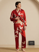 [Wine] SilkSilky-CA Long Sleeve Lapel Collar Men's Pajamas 005
