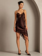 [Brown] SilkSilky-CA Pure Silk Asymmetric Dress 006