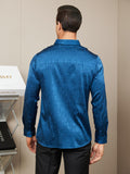 SilkSilky CA Silk Long Sleeve Collar Men's Shirt DarkBlue 003