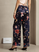 [Navy Floral] SilkSilky-CA 19Momme Silk Womens Pants 002