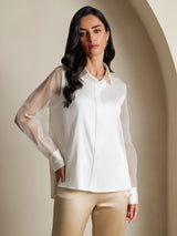 [White] SilkSilky-CA Long Sleeve Lapel Collar Women's Shirt 004