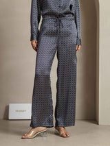 [Navy Ginkgo] SilkSilky-CA 19Momme Silk Womens Pants 001