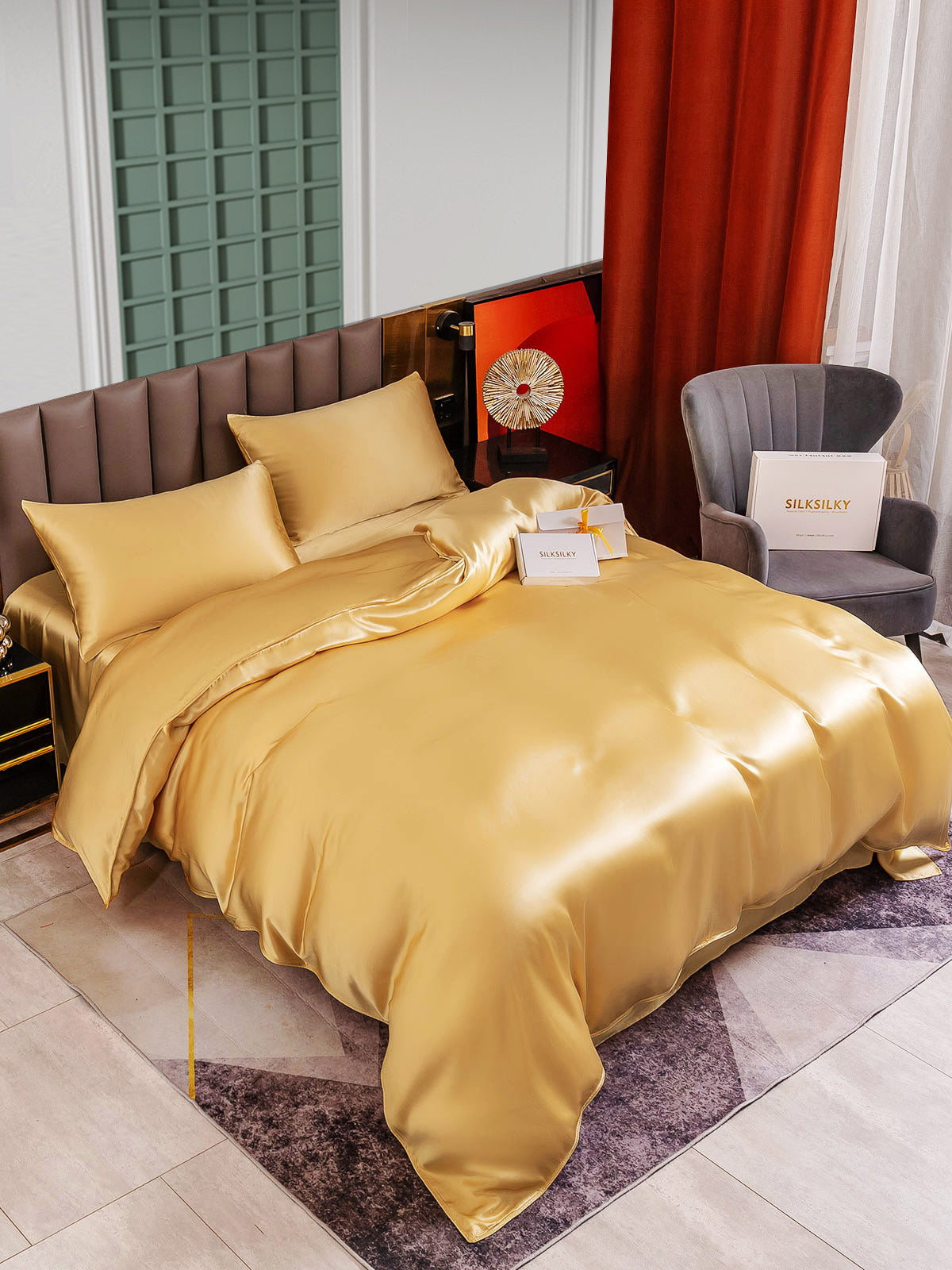 SilkSilky CA 25Momme Pure Silk Bedding Set Champagne 004