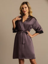 [Purple Gray] SilkSilky-CA Half Sleeve Women's Robe 005