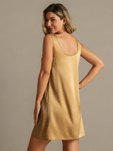 [Tan] SilkSilky-CA 19Momme Machine-Washable Silk Sleeveless Scoop Neck Nightgown 002