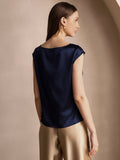 SilkSilky CA 19Momme Silk Sleeveless Cowl Neck Women's T Shirt DarkBlue 002