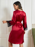 SilkSilky CA Pure Silk 3/4 Sleeve Womens Robe DarkRed 002