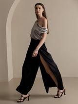 [Black] SilkSilky-CA 19Momme Silk Split Women's Pants 008