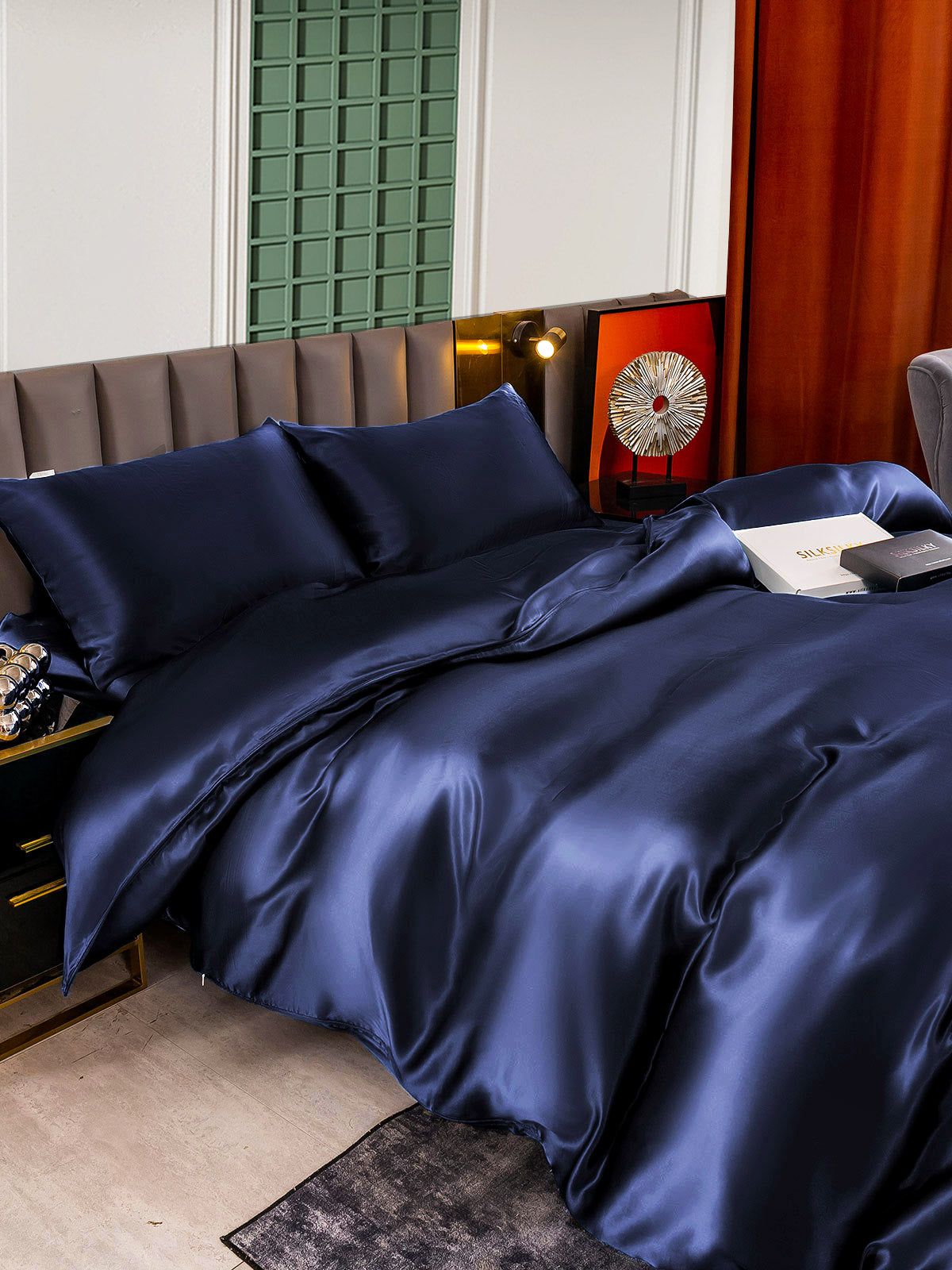 SilkSilky CA 25Momme Pure Silk Bedding Set DarkBlue 005