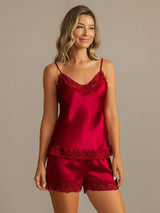 [Wine] SilkSilky-CA Spaghetti Strap V Neck Camisole Set 004