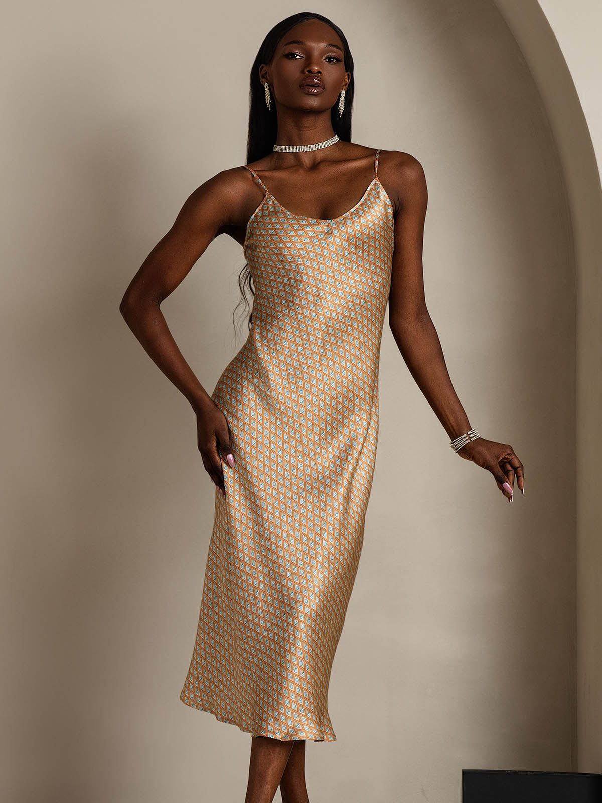 [Floral] SilkSilky-CA Pure Silk Round Neck Dress 005