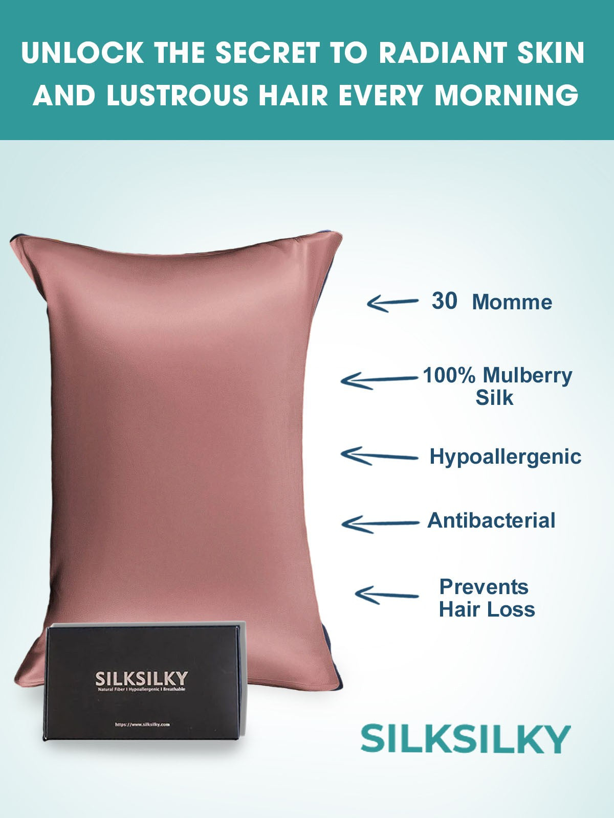 SilkSilky CA 30Momme Pure Silk Pillowcase PaleMauve 002