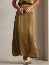 [Brown] SilkSilky-CA 19Momme Stretch Silk Charmeuse Skirt 003