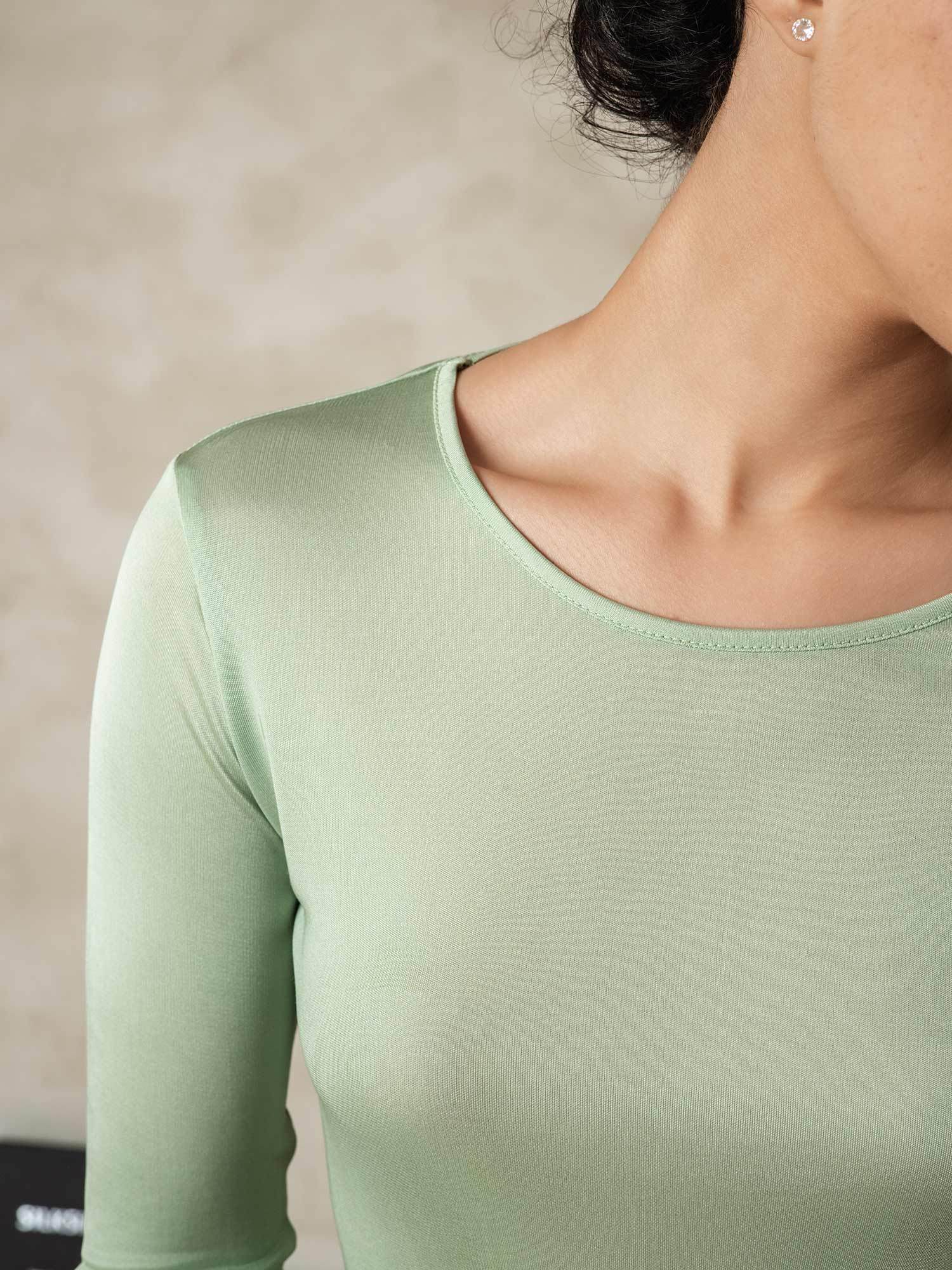 [Green] SilkSilky-CA Silk Knitted Round Neck Women's Pajamas 005