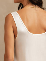[White] SilkSilky-CA 19Momme Machine-Washable Silk Sleeveless Scoop Neck Women's Pajamas 004