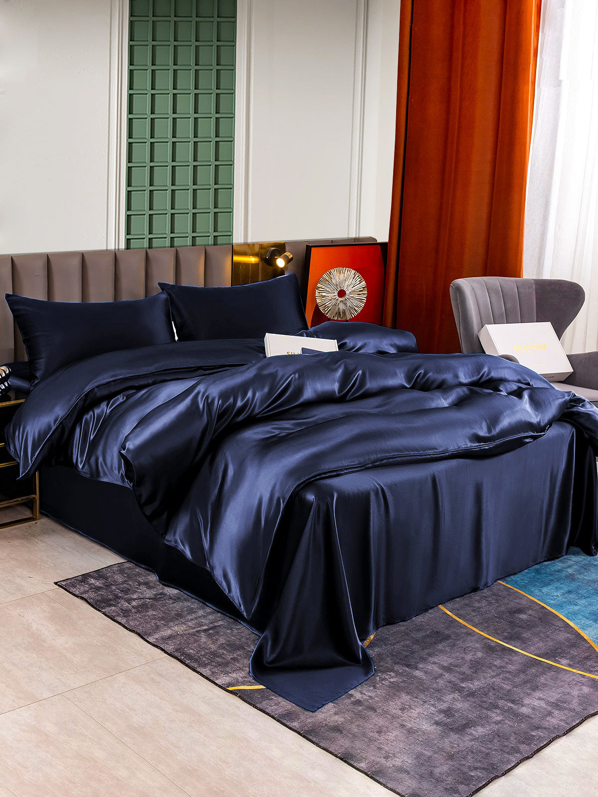 SilkSilky CA 25Momme Pure Silk Bedding Set DarkBlue 002