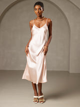 [Pink] SilkSilky-CA Spaghetti Strap V Neck Dress 001