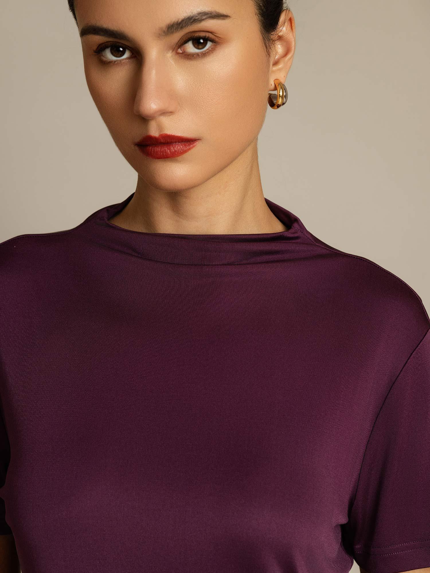 [Purple] SilkSilky-CA Pure Silk Collar Women's T-Shirt 004