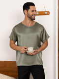 SilkSilky CA Pure Silk Short Sleeve V Neck Men's T Shirt GrayishGreen 006