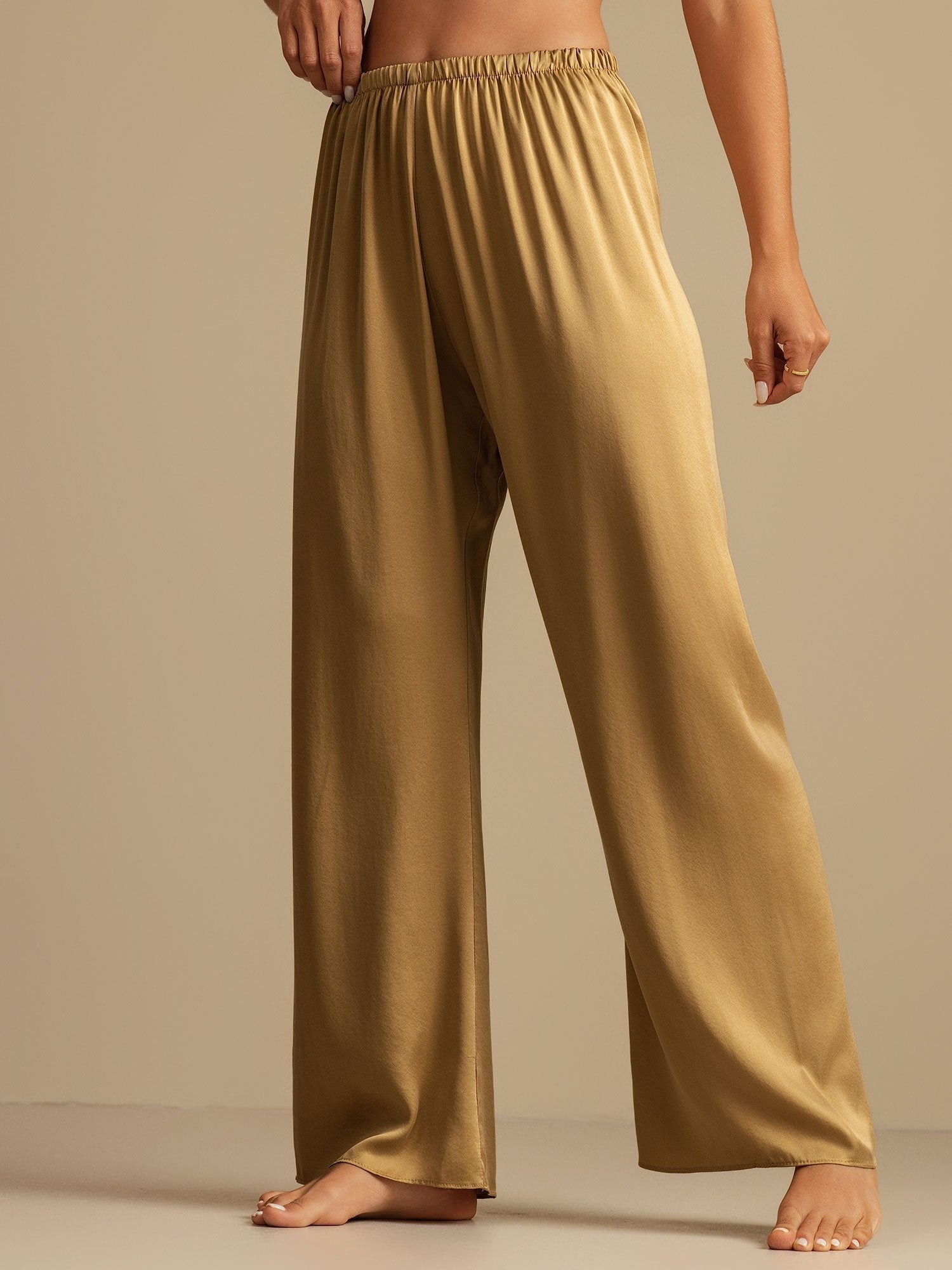 [Tan] SilkSilky-CA 19Momme Machine-Washable Silk Womens Sleep Bottoms 004