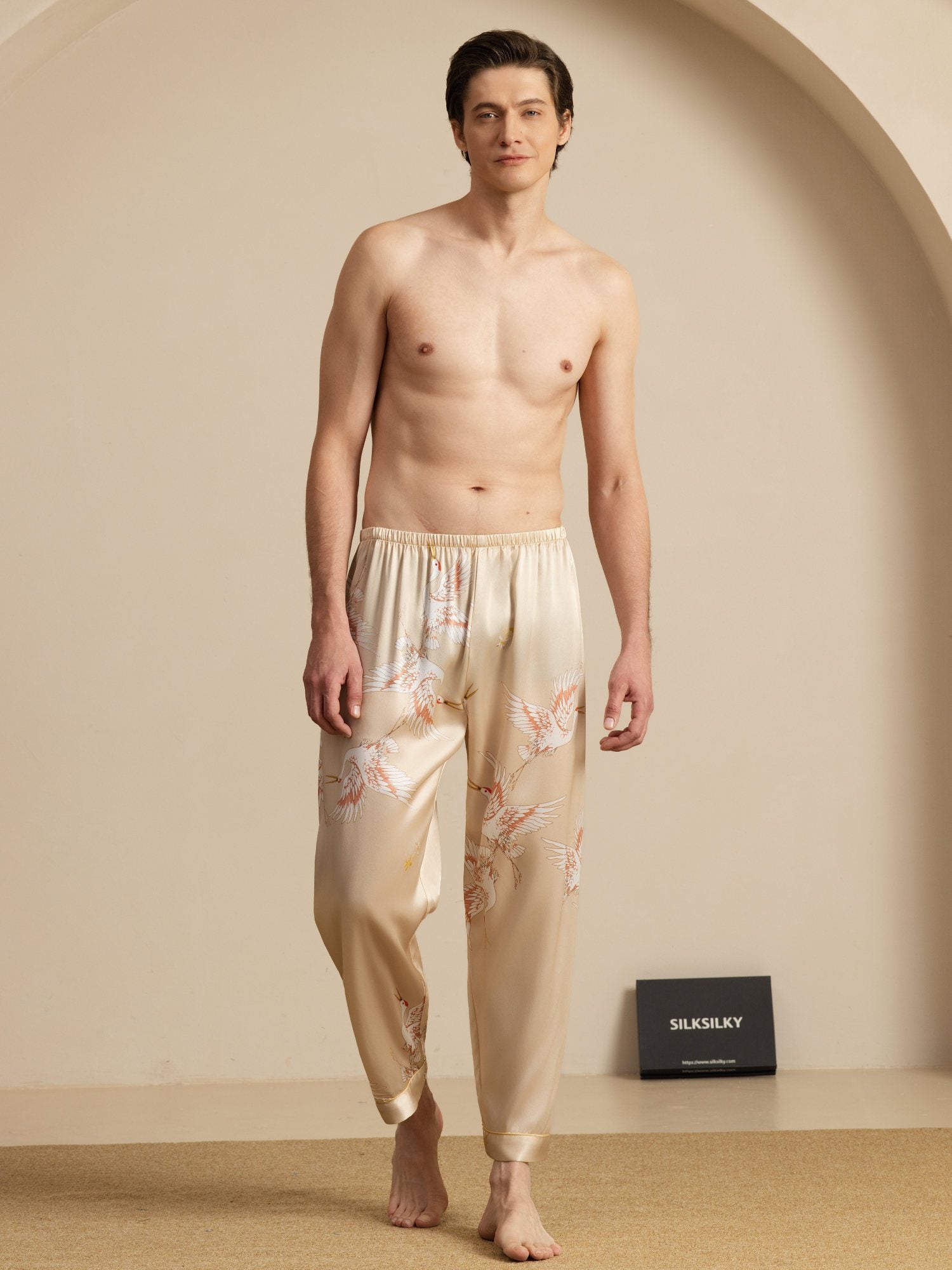 [Champagne] SilkSilky-CA 19Momme Mens Sleep Bottoms 004