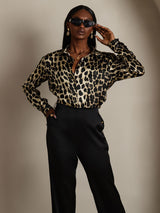 [Leopard] SilkSilky-CA Long Sleeve Lapel Collar Women's Shirt 005