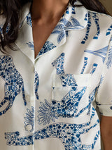 [White Giraffe] SilkSilky-CA Short Sleeve Notch Collar Women's Pajamas 006