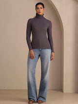 [Dark Gray] SilkSilky-CA Long Sleeve Turtle Neck Women's T-Shirt 006
