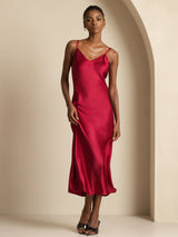 [Wine] SilkSilky-CA Spaghetti Strap V Neck Dress 003
