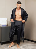 SilkSilky CA Pure Silk Long Sleeve Lapel Men's Robe Black 002