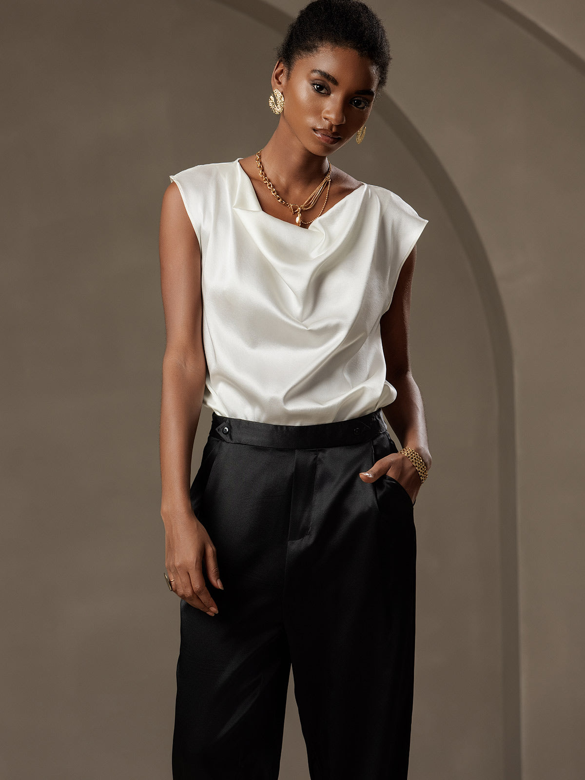 [Black] SilkSilky-CA 19Momme Silk Womens Pants 005