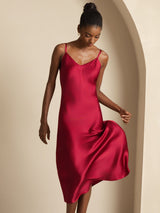 [Wine] SilkSilky-CA Spaghetti Strap V Neck Dress 007