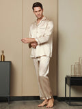 SilkSilky-CA Pure Silk Long Sleeve Lapel Men's Pajamas Tan 002