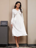 SilkSilky CA Pure Silk Long Sleeve V Neck Nightgown White 005