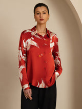 [Wine] SilkSilky-CA Long Sleeve Lapel Collar Women's Shirt 003