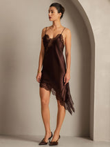 [Brown] SilkSilky-CA Pure Silk Asymmetric Dress 008
