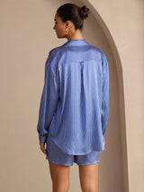 [Blue Pinstripe] SilkSilky-CA Long Sleeve Lapel Collar Women's Outfit Sets 002