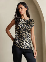 [Leopard] SilkSilky-CA 19Momme Silk Round Neck Women's T-Shirt 005