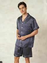 [Navy Ginkgo] SilkSilky-CA Short Sleeve Notch Collar Men's Pajamas 003