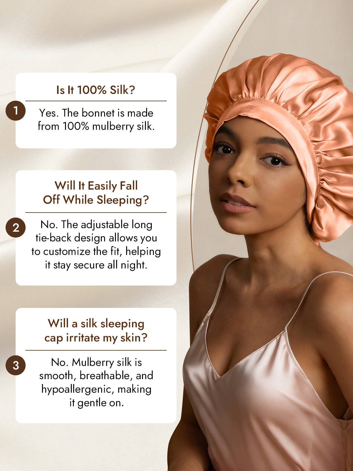 [Coral Pink] SilkSilky-CA Pure Silk Sleep Cap 007