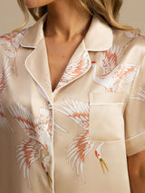 [Champagne] SilkSilky-CA Short Sleeve Lapel Collar Women's Pajamas 005