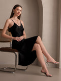 SilkSilky-CA Pure Silk Deep V Neck Dress Black 004