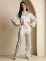 [Light Gray] SilkSilky-CA Long Sleeve Boat Neck Blouse 008
