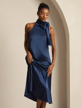 [Dark Blue] SilkSilky-CA Sleeveless Halter Dress 007