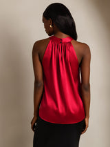 [Wine] SilkSilky-CA Sleeveless Halter Women's T-Shirt 002
