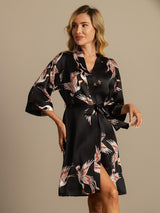 [Black] SilkSilky-CA 3/4 Sleeve Women's Robe 008