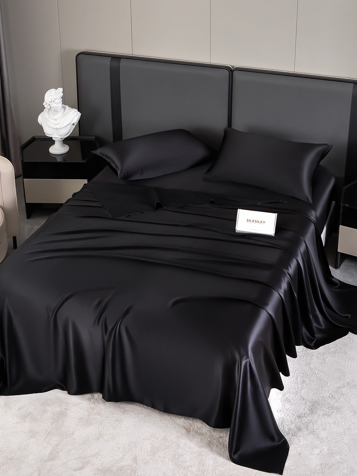 SilkSilky CA 19Momme Pure Silk Bedding Set Black 002