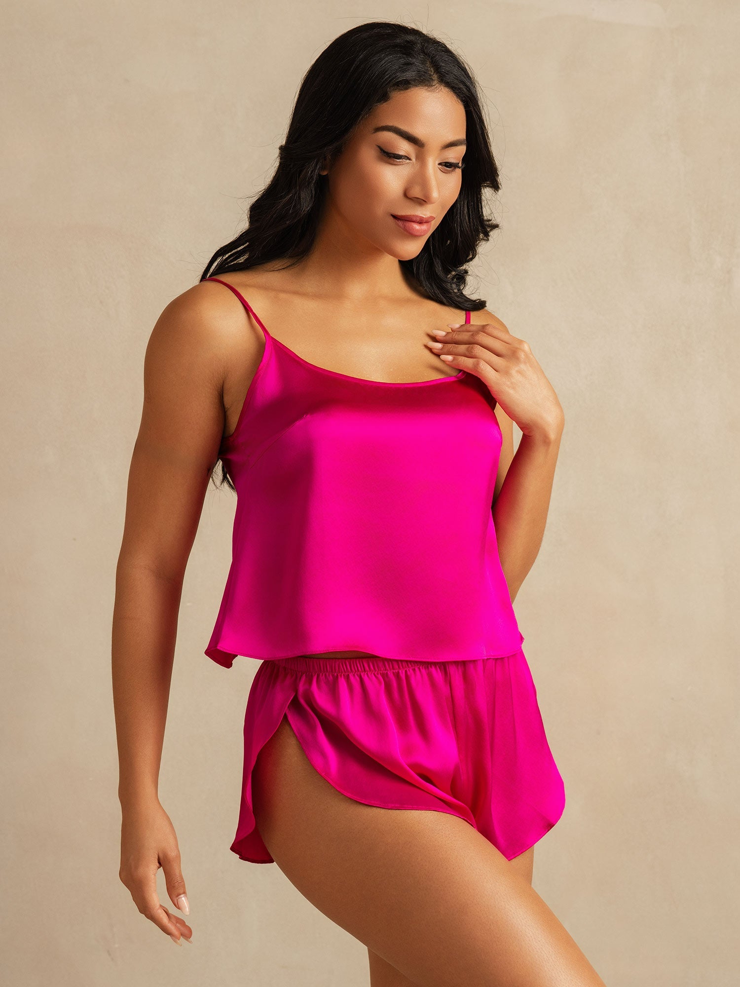 [Rose Red] SilkSilky-CA Pure Silk Round Neck Camisole Set 003
